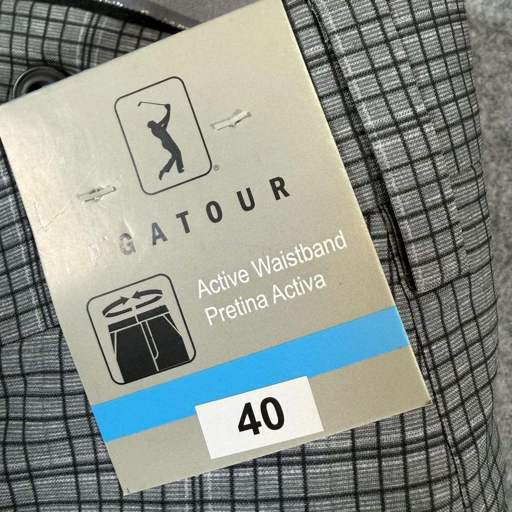 PGA TOUR Golf Shorts Mens 40 Gray Check Active Waistband Stretch Performance